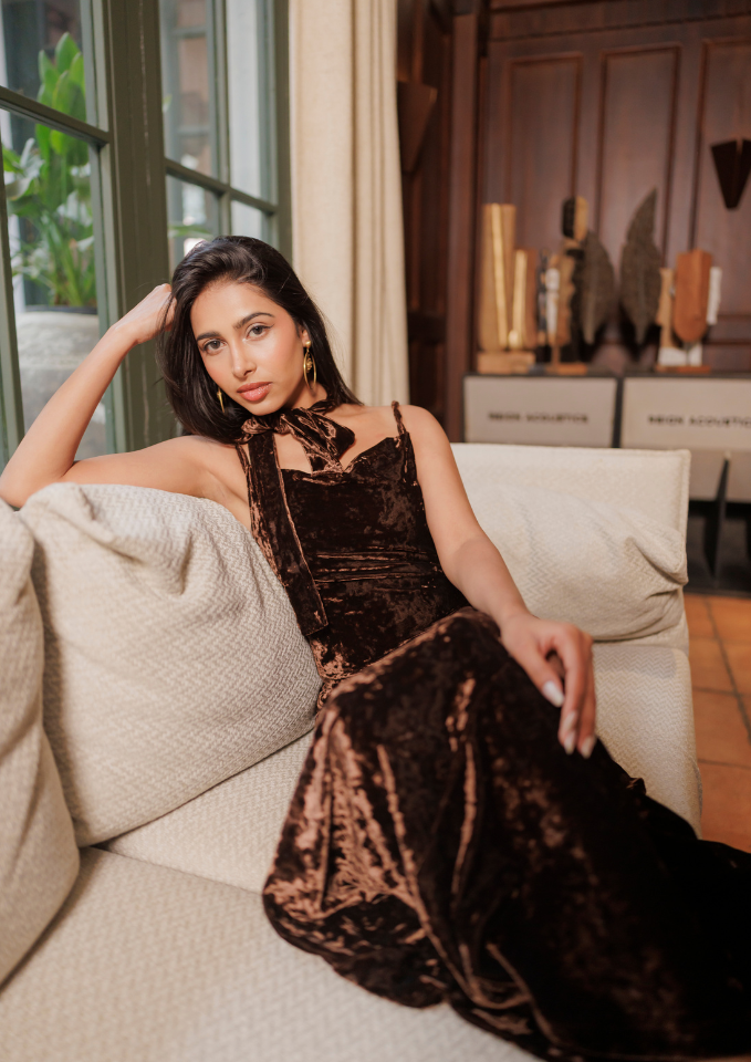 Walnut velvet dress