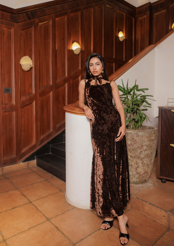 Walnut velvet dress