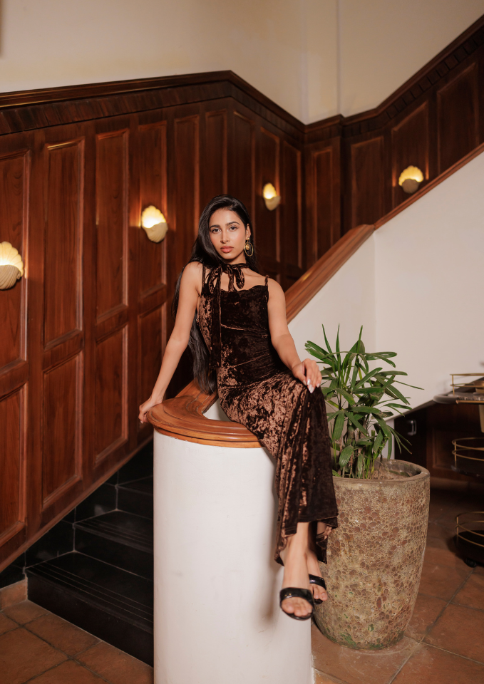 Walnut velvet dress